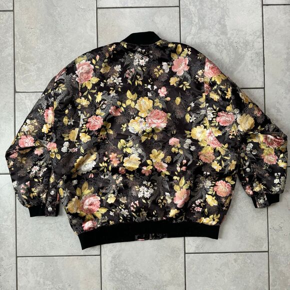 Free People Jaquard Floral AOP Black Bomber Jacket Size M Womens - Picture 3 of 10